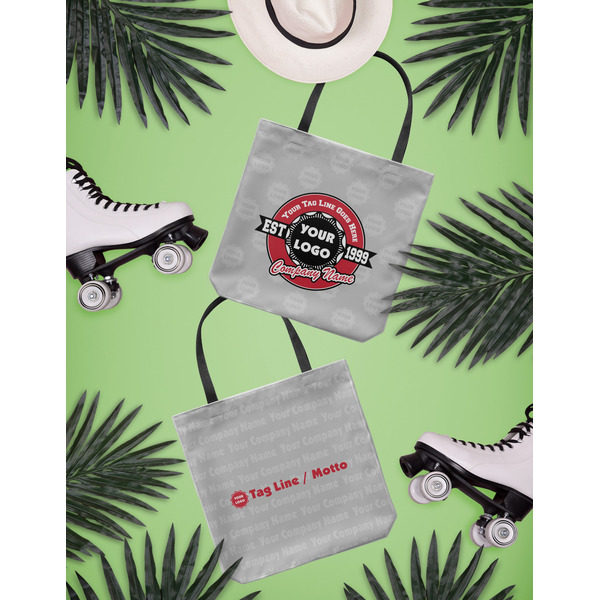 Logo & Tag Line Canvas Tote Lifestyle Front and Back- 13x13