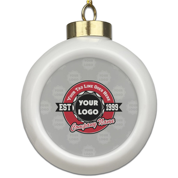Custom Logo & Tag Line Ceramic Ball Ornament (Personalized)