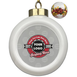 Logo & Tag Line Ceramic Ball Ornaments - Poinsettia Garland (Personalized)