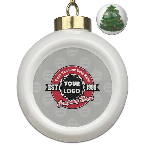 Custom Logo & Tag Line Ceramic Ball Ornament - Christmas Tree (Personalized)