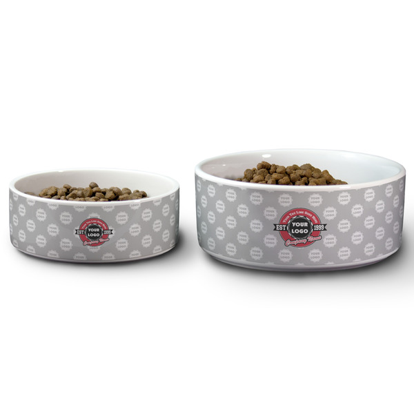 Logo & Tag Line Ceramic Dog Bowls - Size Comparison