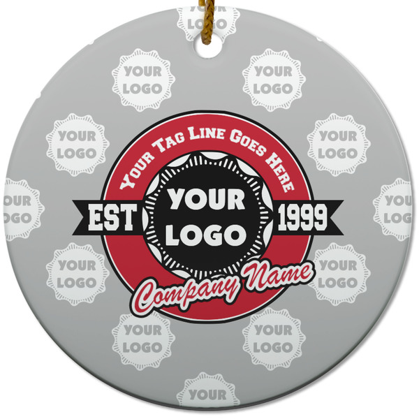 Custom Logo & Tag Line Round Ceramic Ornament w/ Logos