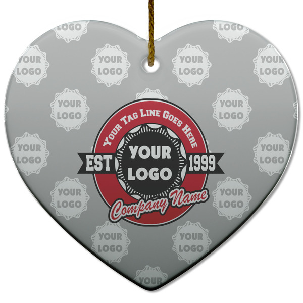 Custom Logo & Tag Line Heart Ceramic Ornament w/ Logos
