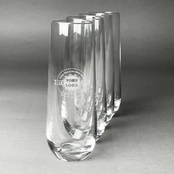 Logo & Tag Line Champagne Flute - Stemless - Laser Engraved - Set of 4 (Personalized)