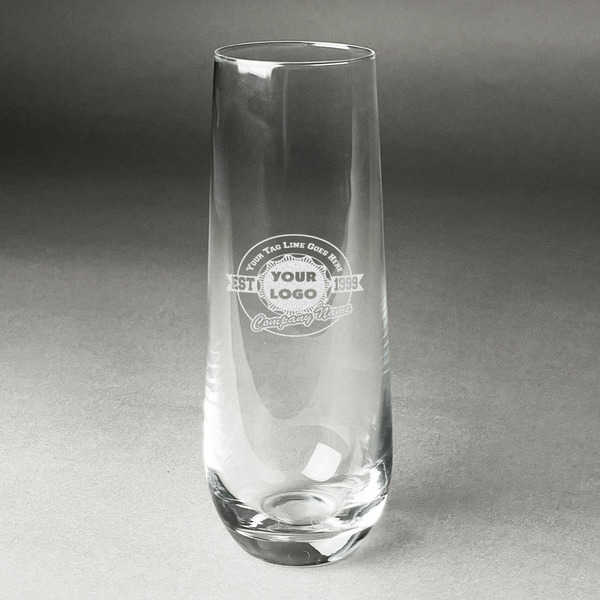 Custom Logo & Tag Line Champagne Flute - Stemless - Laser Engraved (Personalized)