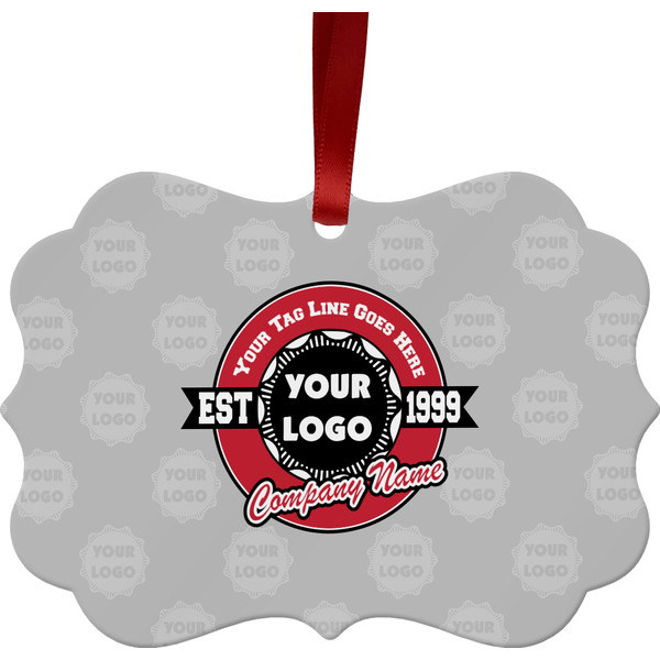 Custom Logo & Tag Line Metal Frame Ornament - Double-Sided w/ Logos