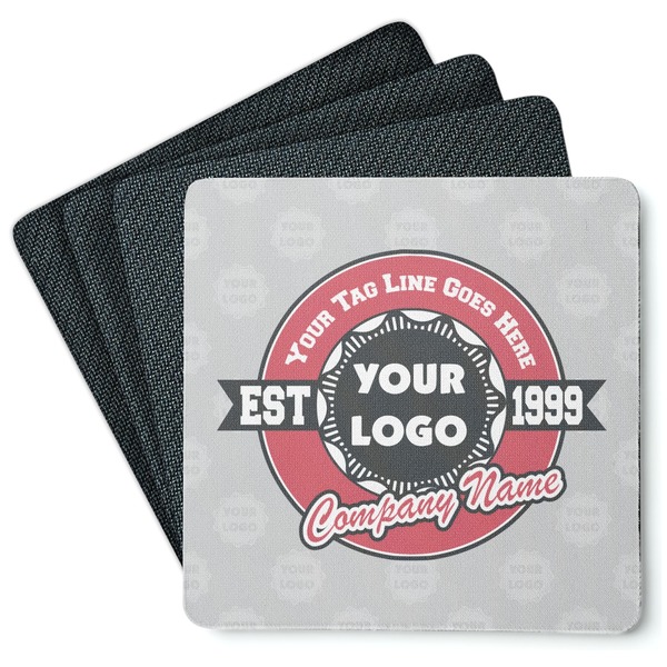 Custom Logo & Tag Line Square Rubber Backed Coasters - Set of 4 w/ Logos