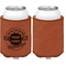 Logo & Tag Line Cognac Leatherette Can Sleeve - Single Sided Front and Back