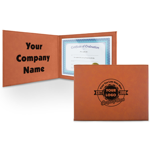 Custom Logo & Tag Line Leatherette Certificate Holder - Front and Inside (Personalized)