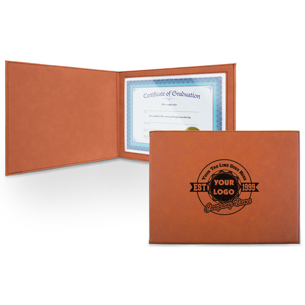 Custom Logo & Tag Line Leatherette Certificate Holder - Front Only (Personalized)