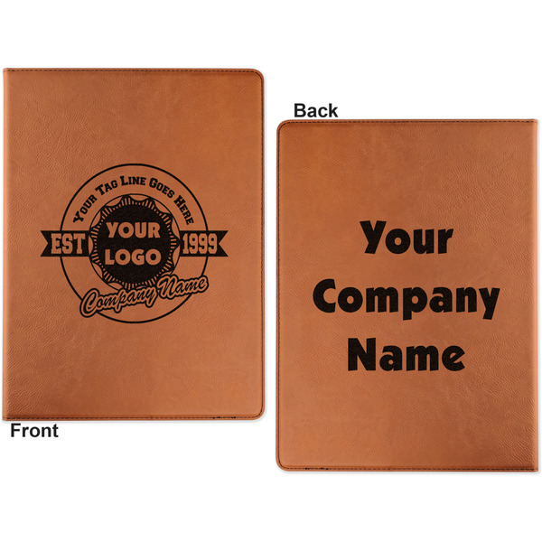 Logo & Tag Line Cognac Leatherette Portfolios with Notepad - Large - Double Sided - Apvl