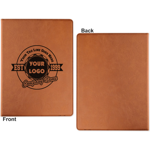 Logo & Tag Line Cognac Leatherette Portfolios with Notepad - Large - Single Sided - Apvl