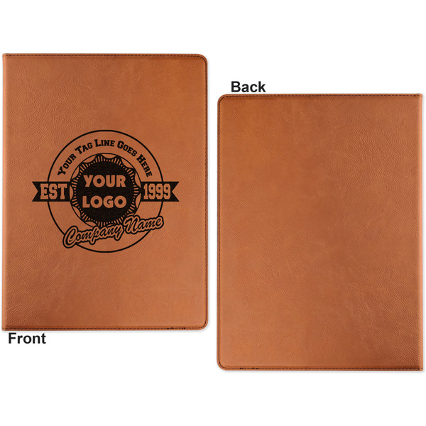 Logo & Tag Line Cognac Leatherette Portfolios with Notepad - Small - Single Sided- Apvl