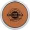 Logo & Tag Line Cognac Leatherette Round Coasters w/ Silver Edge - Single
