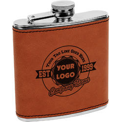 Logo & Tag Line Leatherette Wrapped Stainless Steel Flask (Personalized)
