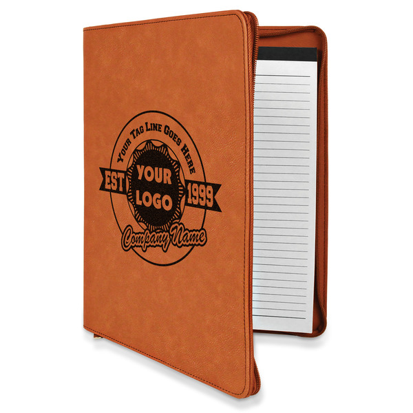 Custom Logo & Tag Line Leatherette Zipper Portfolio with Notepad (Personalized)
