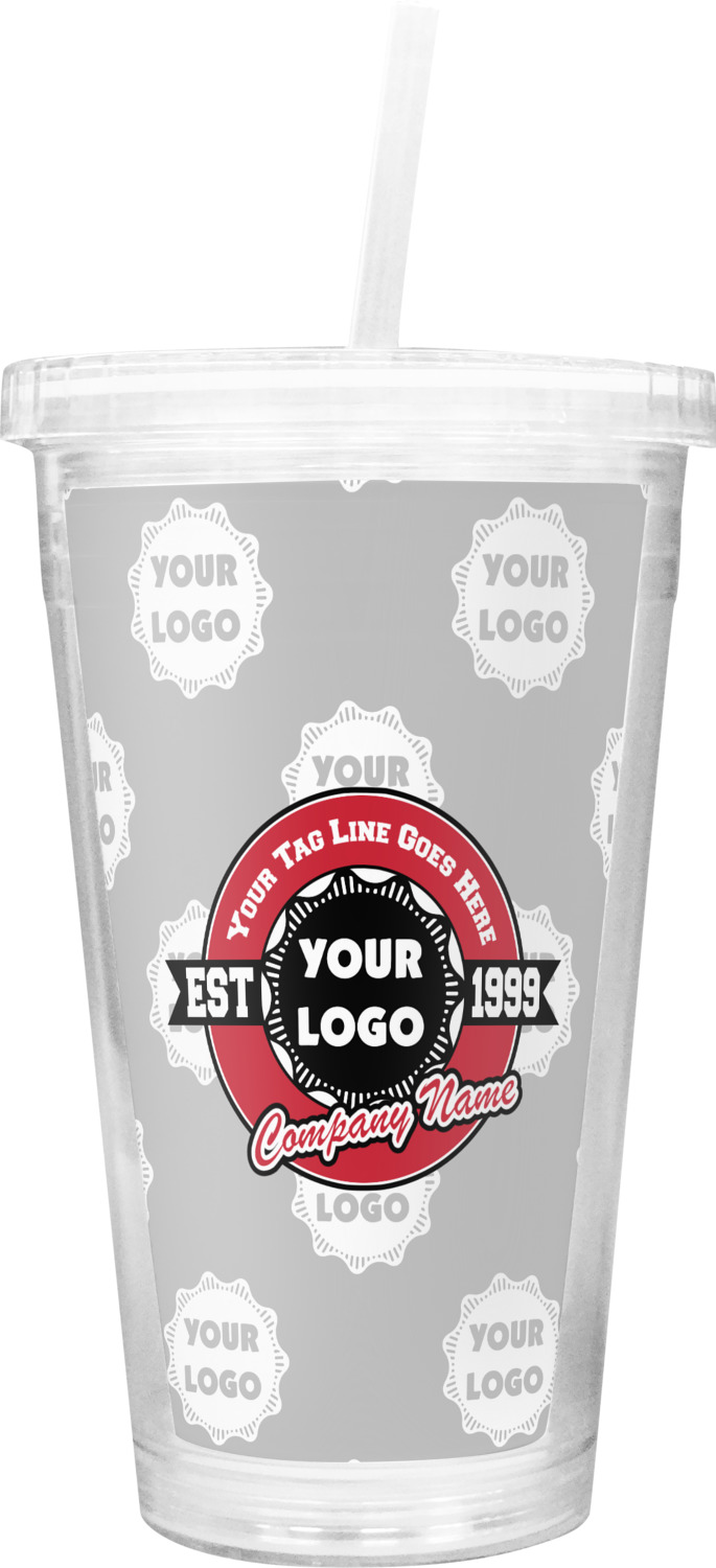 Custom Logo & Tag Line Double Wall Tumbler with Straw