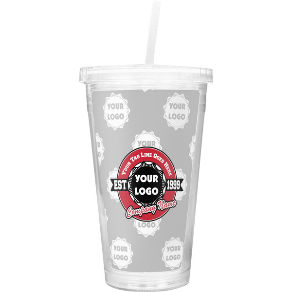 Custom Logo & Tag Line Double Wall Tumbler with Straw (Personalized)