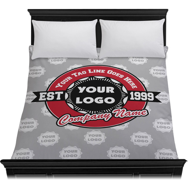 Logo & Tag Line Duvet Cover - Queen - On Bed - No Prop