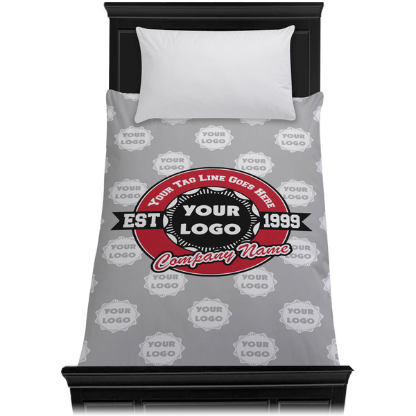 Logo & Tag Line Duvet Cover - Twin - On Bed - No Prop
