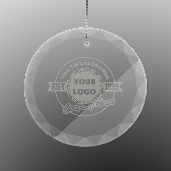 Custom Logo & Tag Line Engraved Glass Ornament - Round (Personalized)