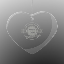 Logo & Tag Line Engraved Glass Ornament - Heart (Personalized)
