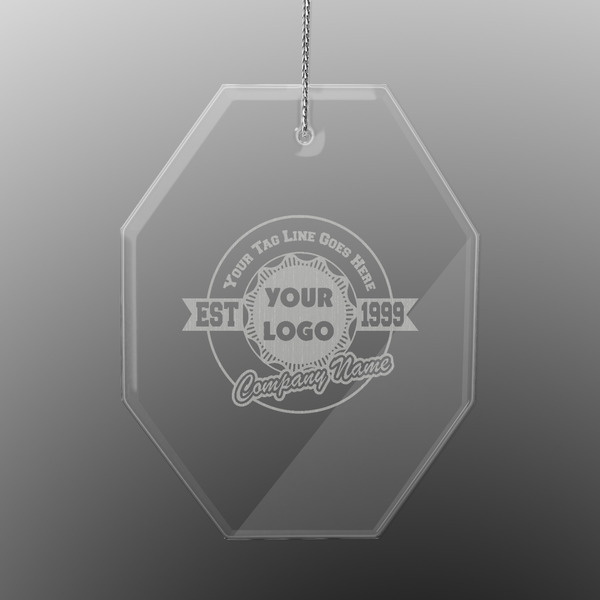 Custom Logo & Tag Line Engraved Glass Ornament - Octagon (Personalized)