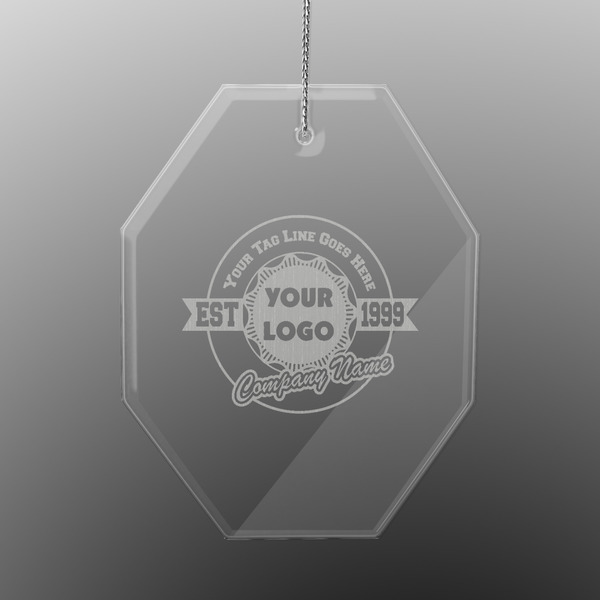 Logo & Tag Line Engraved Glass Ornaments - Octagon
