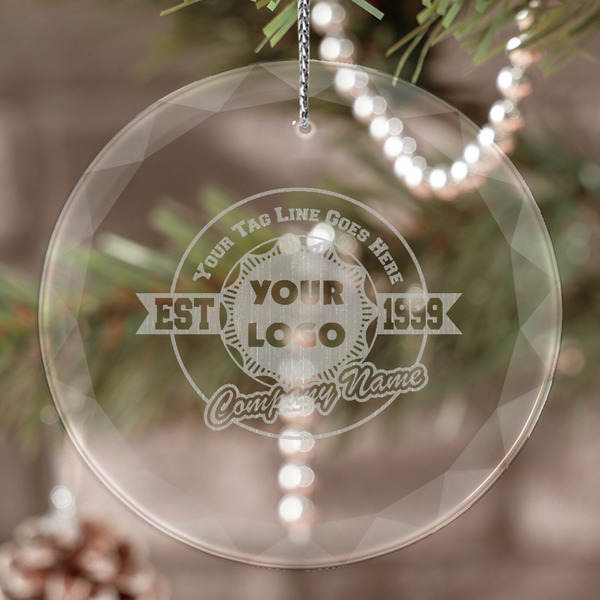 Custom Logo & Tag Line Engraved Glass Ornament (Personalized)