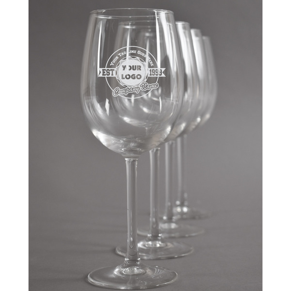 Custom Logo & Tag Line Wine Glasses - Laser Engraved - Set of 4 (Personalized)