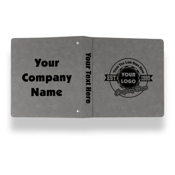 Logo & Tag Line Leather Binder - 1" - Grey - Back Spine Front View