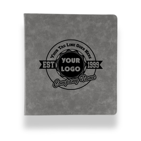 Custom Logo & Tag Line Leather Binder - 1" - Grey (Personalized)