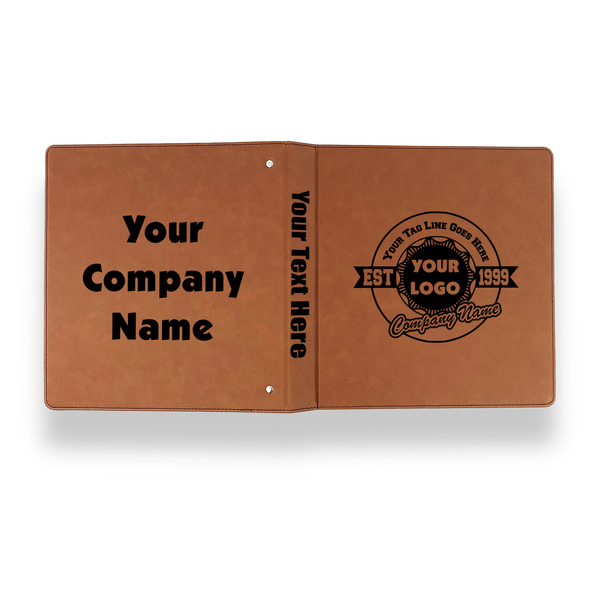 Logo & Tag Line Leather Binder - 1" - Rawhide - Back Spine Front View