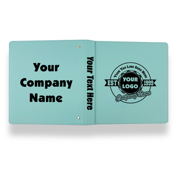 Logo & Tag Line Leather Binder - 1" - Teal - Back Spine Front View