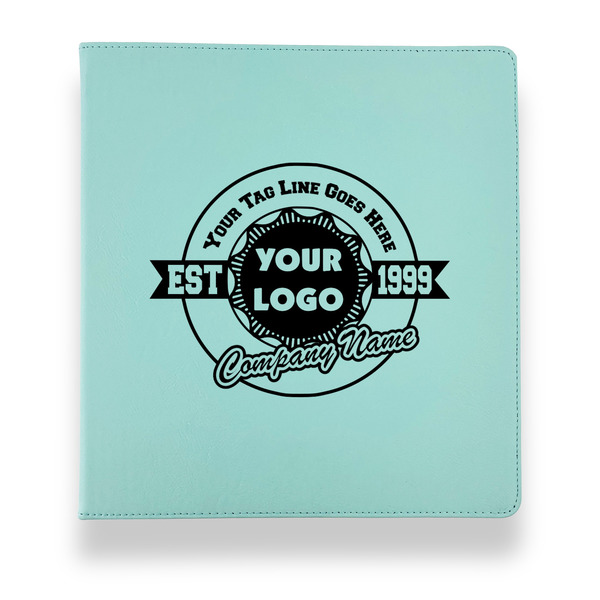 Logo & Tag Line Leather Binders - 1" - Teal - Front View