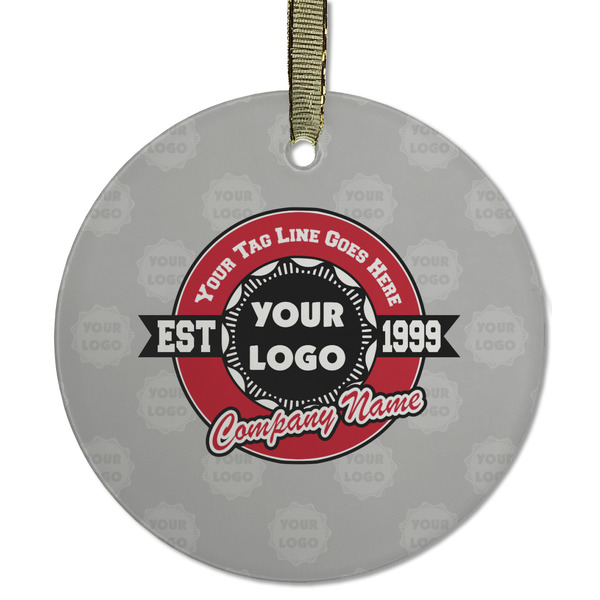 Custom Logo & Tag Line Flat Glass Ornament - Round w/ Logos