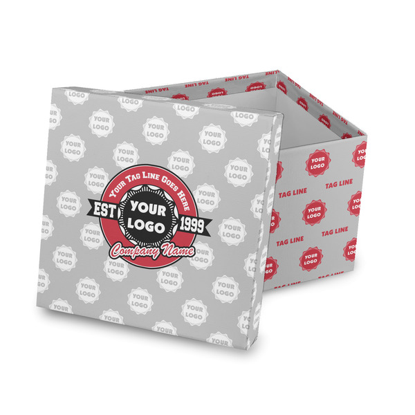 Custom Logo & Tag Line Gift Box with Lid - Canvas Wrapped w/ Logos