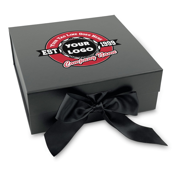 Custom Logo & Tag Line Gift Box with Magnetic Lid - Black (Personalized)