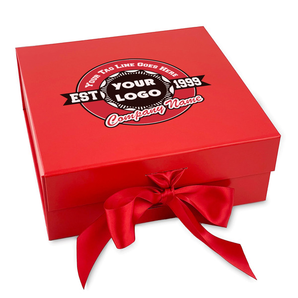 Custom Logo & Tag Line Gift Box with Magnetic Lid - Red (Personalized)