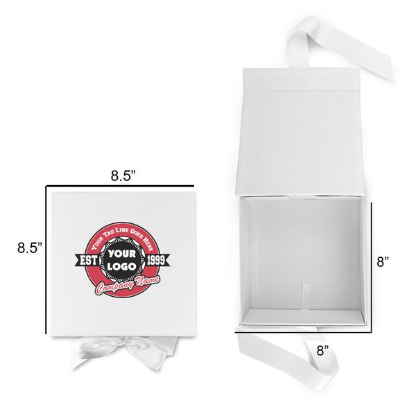 Logo & Tag Line Gift Boxes with Magnetic Lid - White - Open & Closed