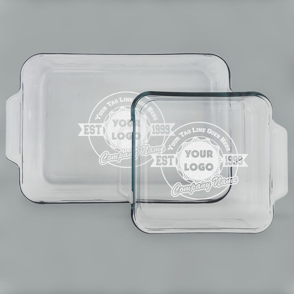 Custom Logo & Tag Line Glass Baking & Cake Dish Set - 13in x 9in & 8in x 8in (Personalized)