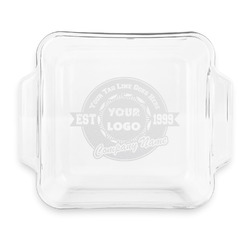 Logo & Tag Line Glass Cake Dish with Truefit Lid - 8in x 8in (Personalized)