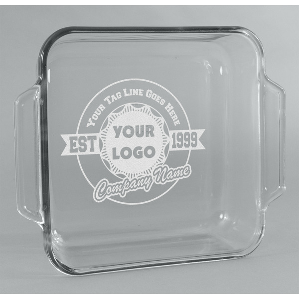 Custom Logo & Tag Line Glass Cake Dish - 8in x 8in (Personalized)