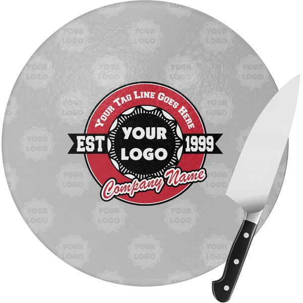 Custom Logo & Tag Line Round Glass Cutting Board - Medium (Personalized)