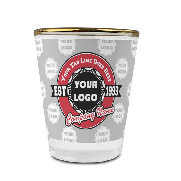 Custom Logo & Tag Line Glass Shot Glass - 1.5 oz - with Gold Rim - Single (Personalized)