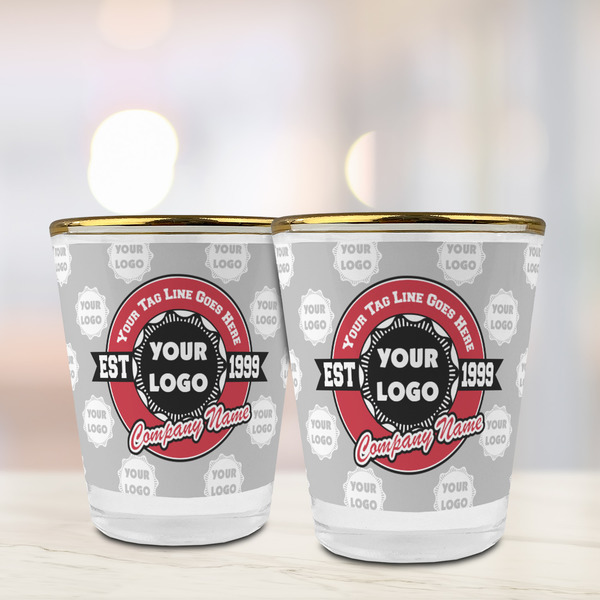 Logo & Tag Line Glass Shot Glass - with gold rim - LIFESTYLE