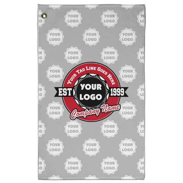 Custom Logo & Tag Line Golf Towel - Poly-Cotton Blend - Large w/ Logos