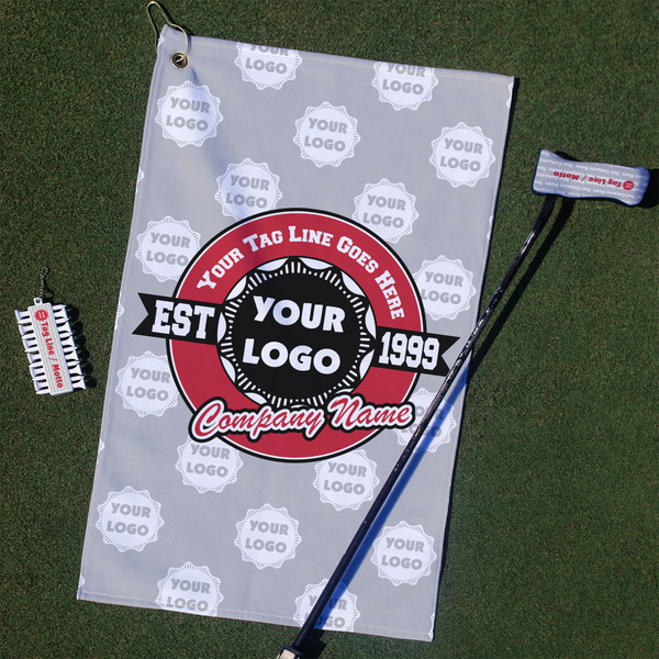 Custom Logo & Tag Line Golf Towel Gift Set w/ Logos