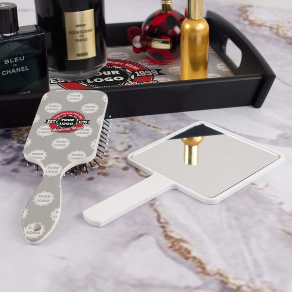 Logo & Tag Line Hair Brush - With Hand Mirror