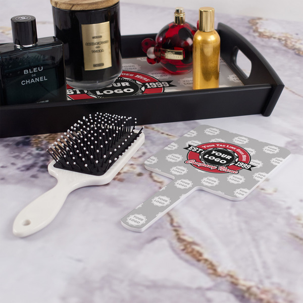 Logo & Tag Line Hand Mirror - With Hair Brush